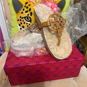 Tory Burch Miller Tan Shearling Sandals